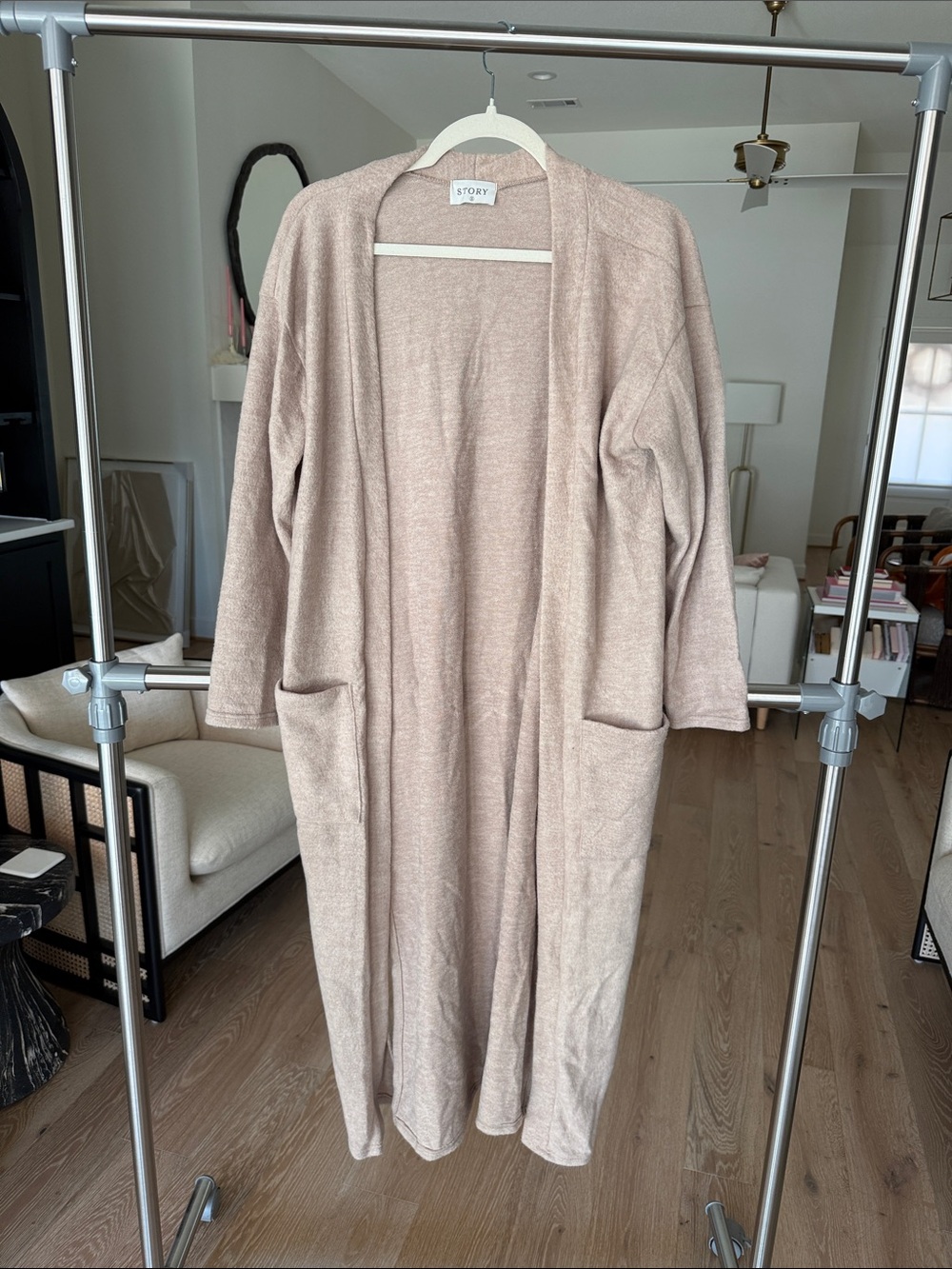 Beige long line Cardigan with pockets